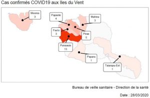 Polynésie : Carte du nombre de cas par commune