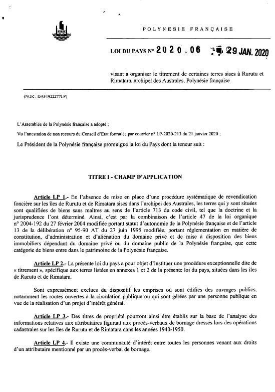 LOI DU PAYS POUR LE TITREMENT