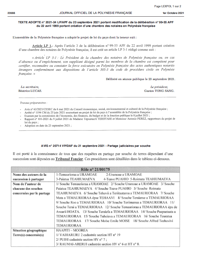 PARTAGE JUDICIAIRE PAR SOUCHE AVIS N°20 714 DU 21/09/2021