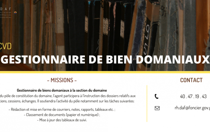 APPEL À CANDIDATURES - Gestionnaire de biens domaniaux (CVD)