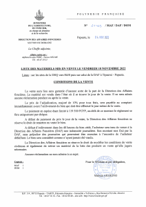 Liste des matériels mis en vente le vendredi 18 novembre 2022
