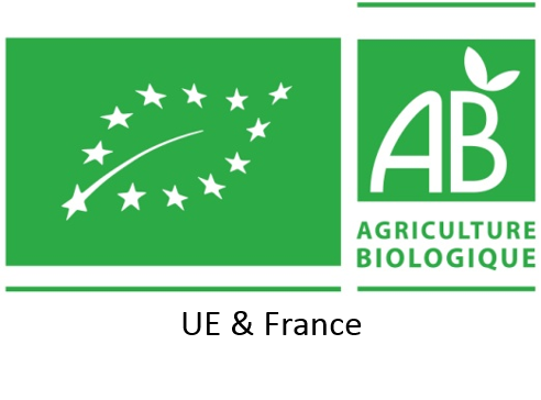 Logo de la certification "produit issus de l'agriculture biologique" de l'union européenne et le France métropolitaine.