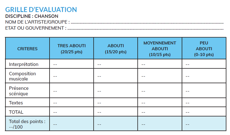 Grille Evaluation Chanson Francophonie 2027