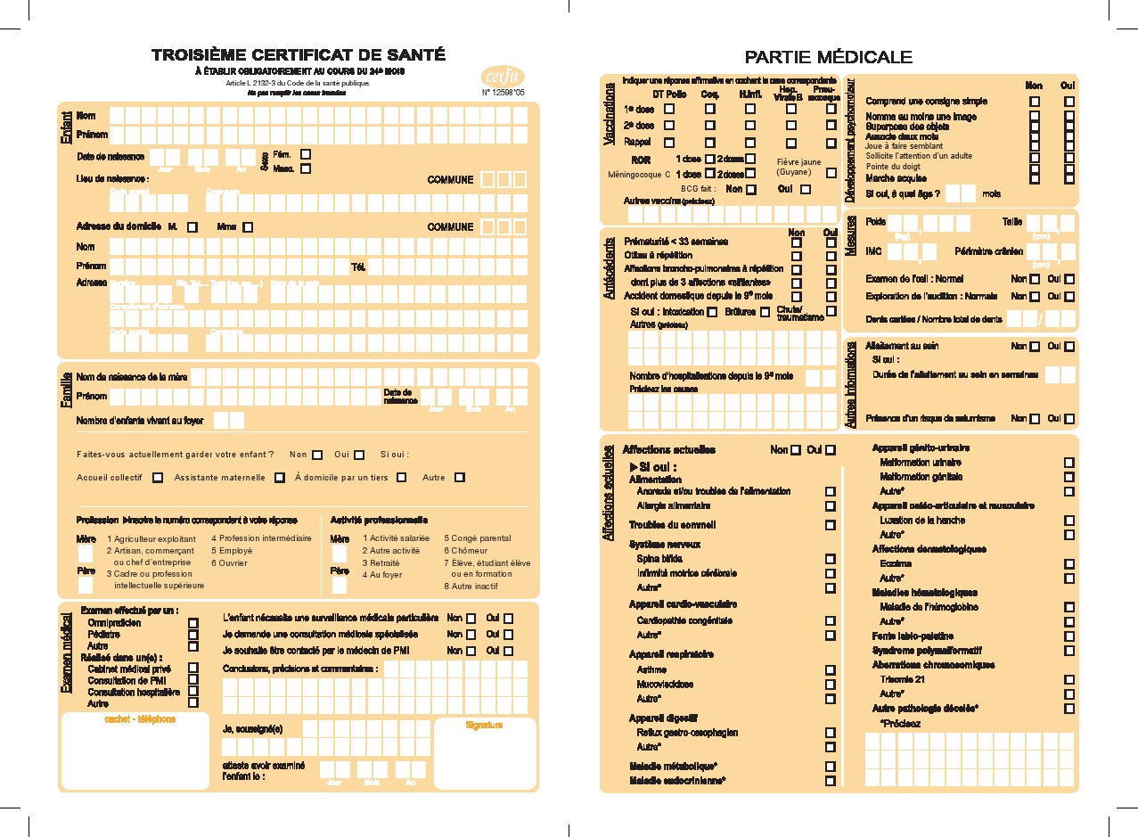 Certificat de Sante 24 Mois