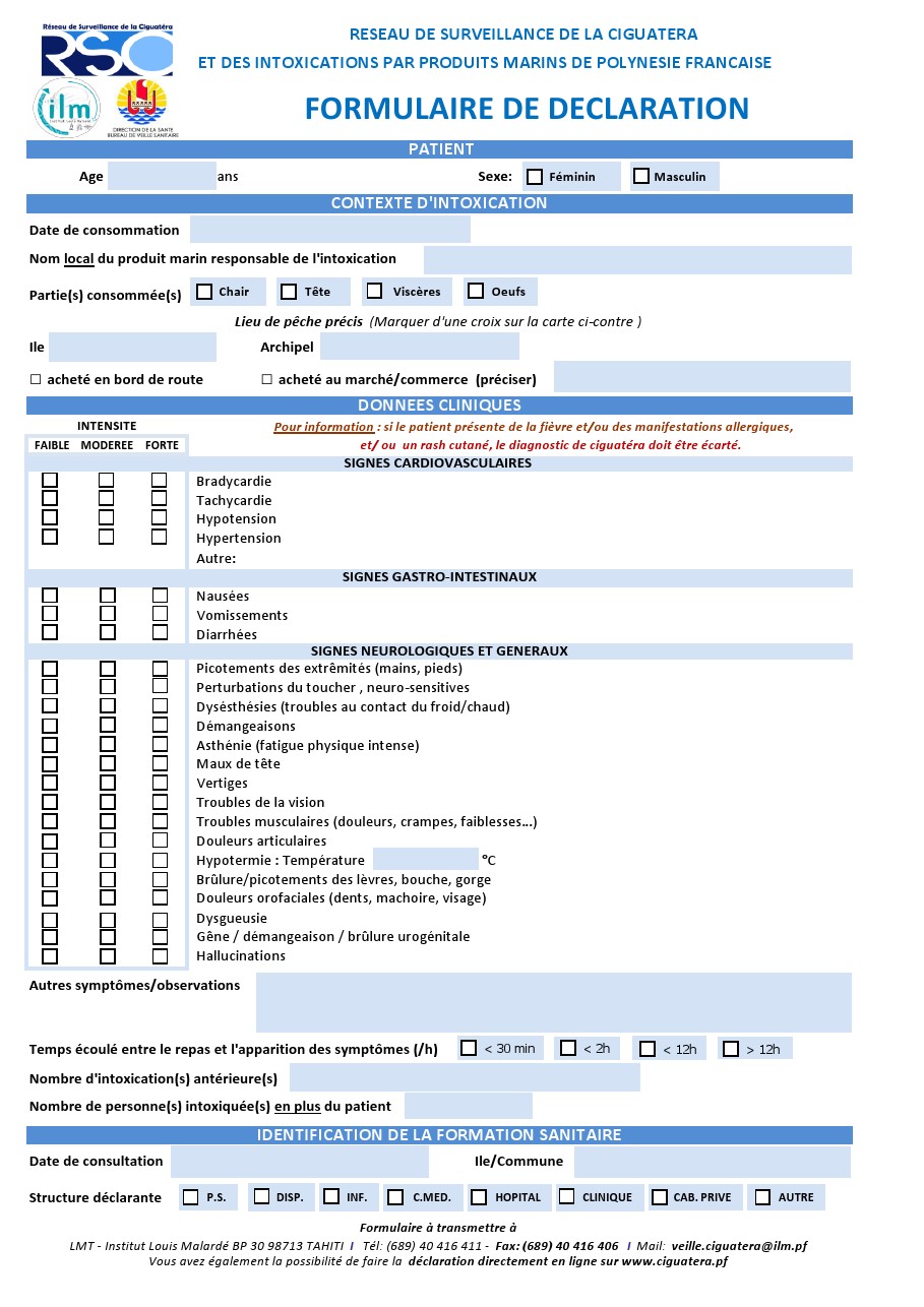 Fiches Déclaration Ciguatera Anonyme 2017