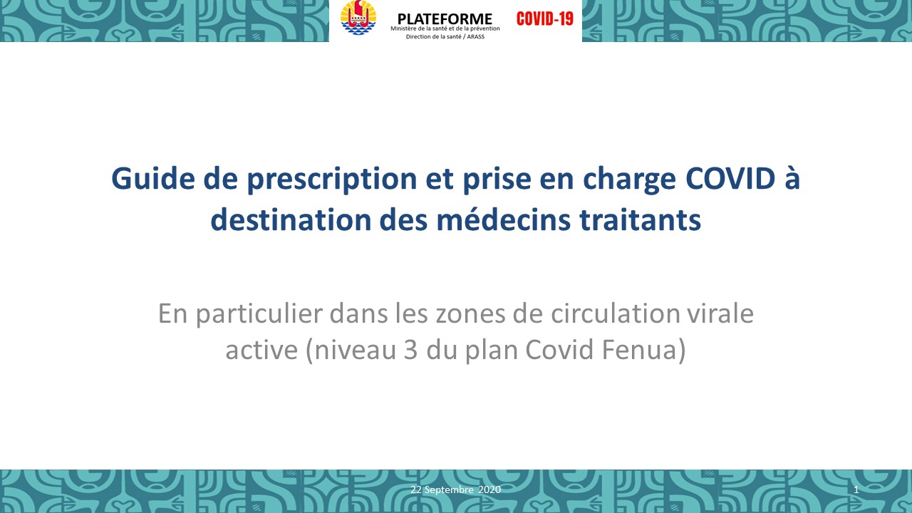 Couverture du guide de prescription et prise en charge COVID à destination des médecins traitants